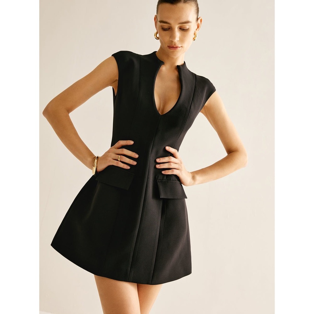 Commense Sleeveless Mini Dress Keyhole Neckline Party Cocktail Dress black S